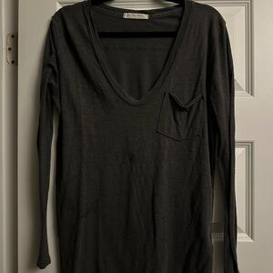 We The Free Dark Gray Long Sleeve V-Neck Top